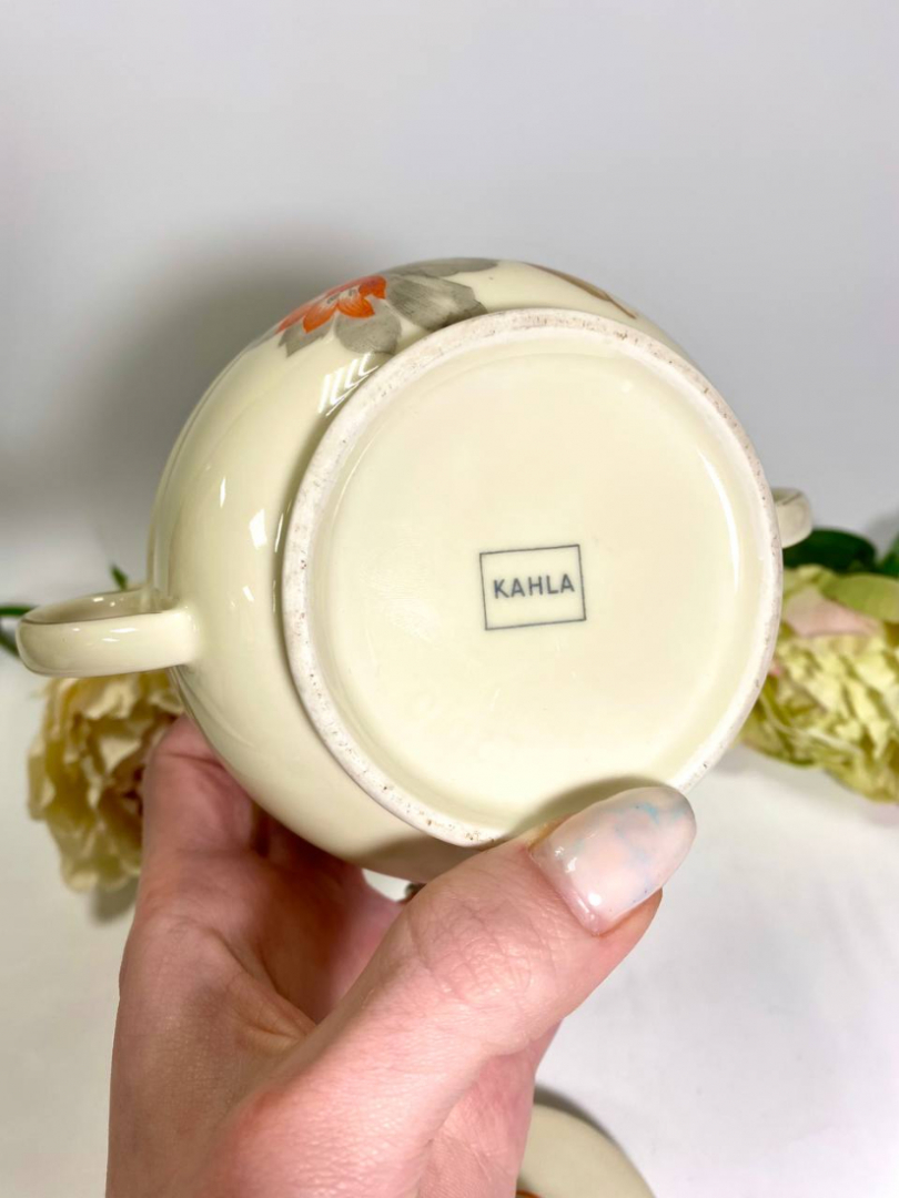 Сахарница Kahla, ГДР, фарфор айвори, деколь. Склейка ручки. Винтаж. Картинка 4